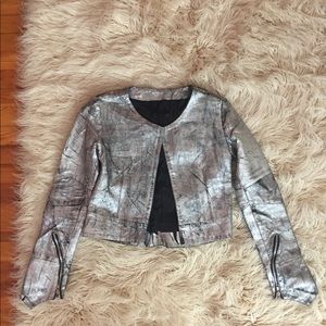 One Teaspoon silver leather cropped moto  jacket